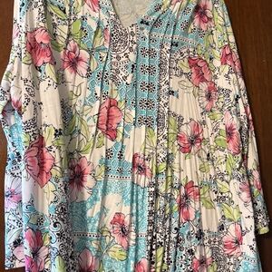 Ruby Rd. Floral Patchwork V-Neck Blouse